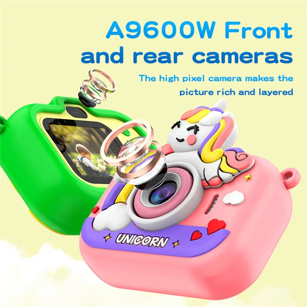 Y6 2.0 Inch IPS Screen Cartoon Design Kids Camera with Handheld Tripod Dual HD Lens Video Recorder - Purple - 4