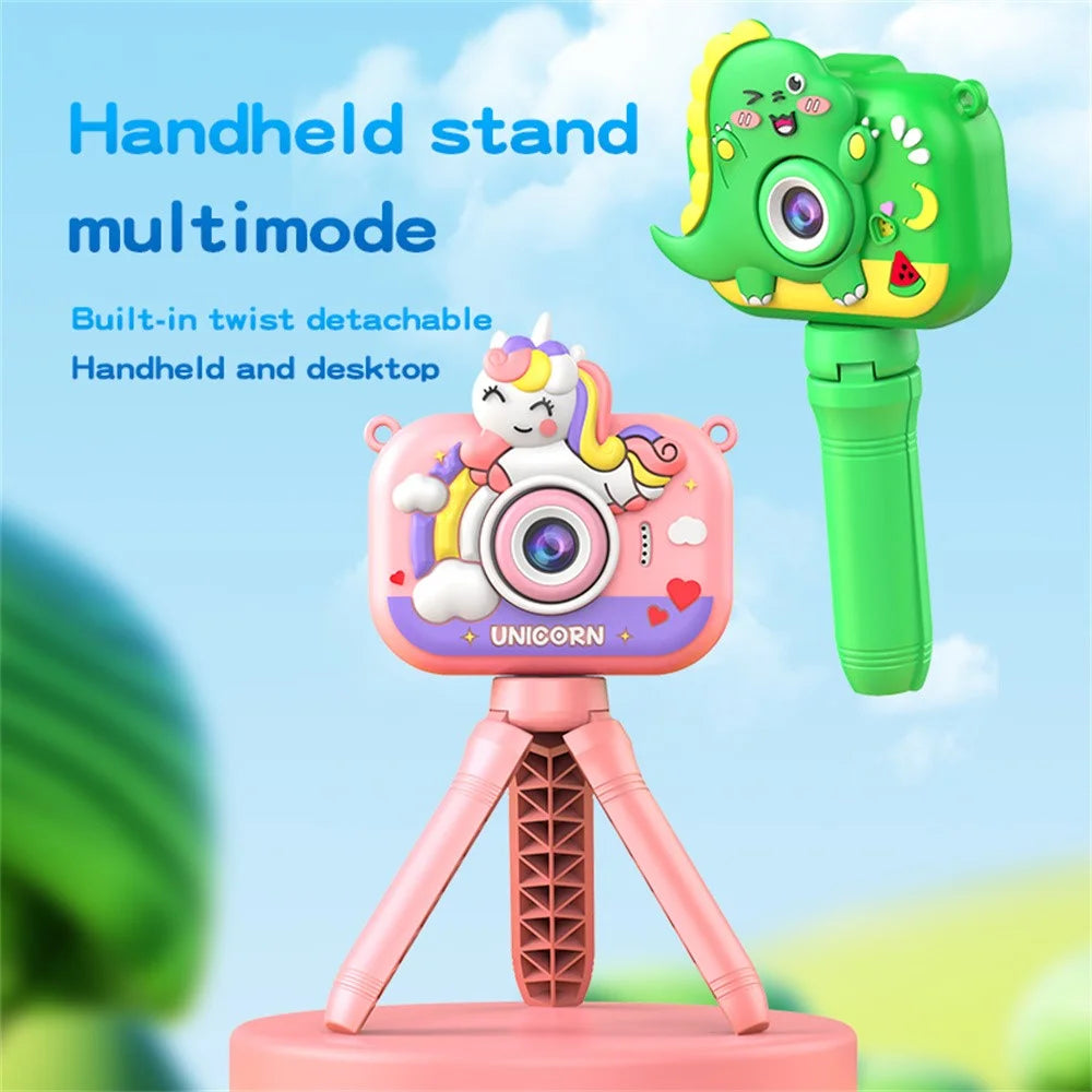 Y6 2.0 Inch IPS Screen Cartoon Design Kids Camera with Handheld Tripod Dual HD Lens Video Recorder - Purple - 5