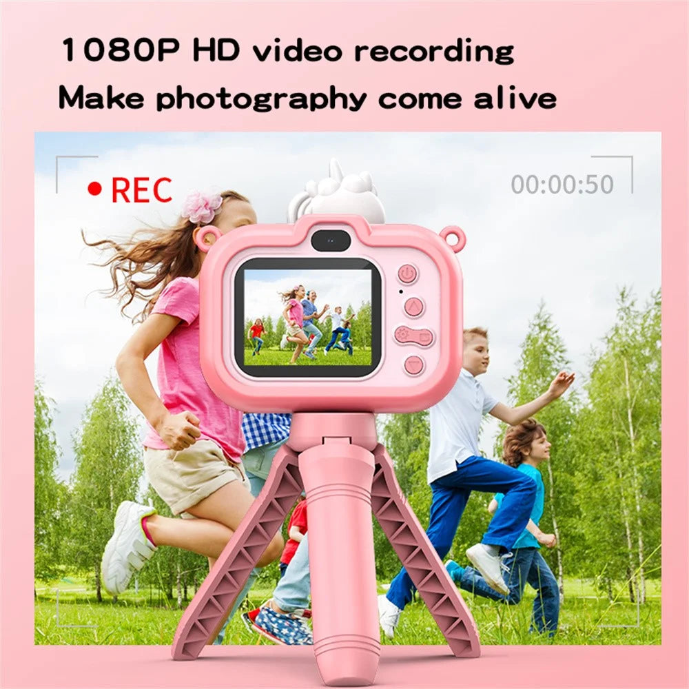 Y6 2.0 Inch IPS Screen Cartoon Design Kids Camera with Handheld Tripod Dual HD Lens Video Recorder - Purple - 6
