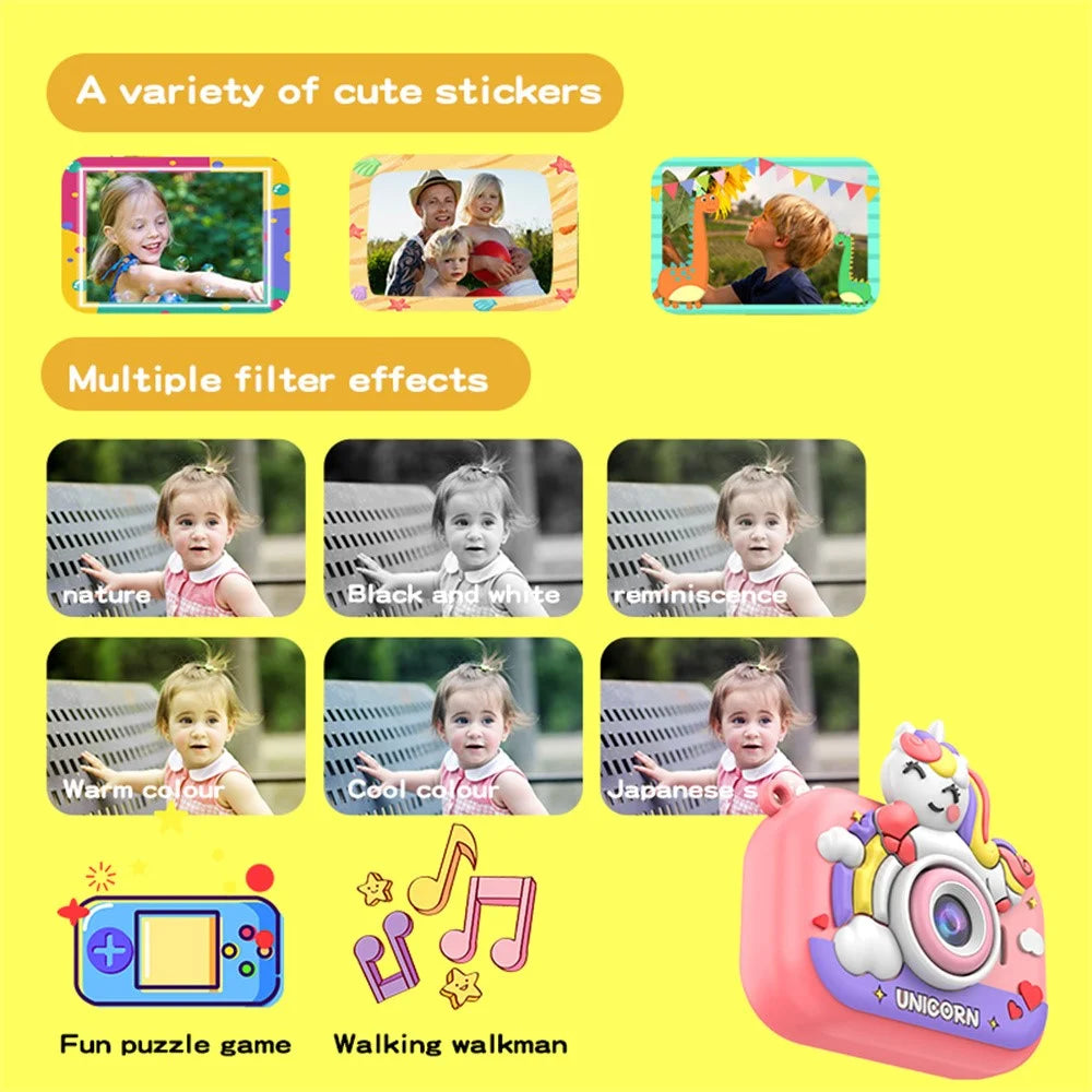 Y6 2.0 Inch IPS Screen Cartoon Design Kids Camera with Handheld Tripod Dual HD Lens Video Recorder - Purple - 7