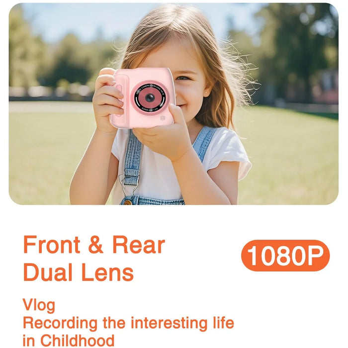 D102 2.4 Inch IPS Screen Instant Print Digital Camera for Kids 10X Zoom Dual HD Lens Video Recorder, with 32GB Card - Green - 5