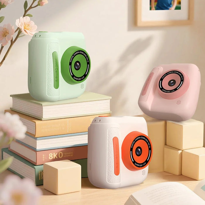 D102 2.4 Inch IPS Screen Instant Print Digital Camera for Kids 10X Zoom Dual HD Lens Video Recorder, with 32GB Card - Green - 7