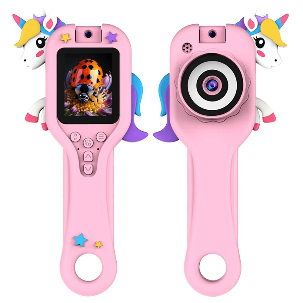 HY-F1 500X Magnification 2.0 Inch Screen Portable Handheld Microscope Camera for Kids Video Recorder, Style A - Pink Unicorn - 1