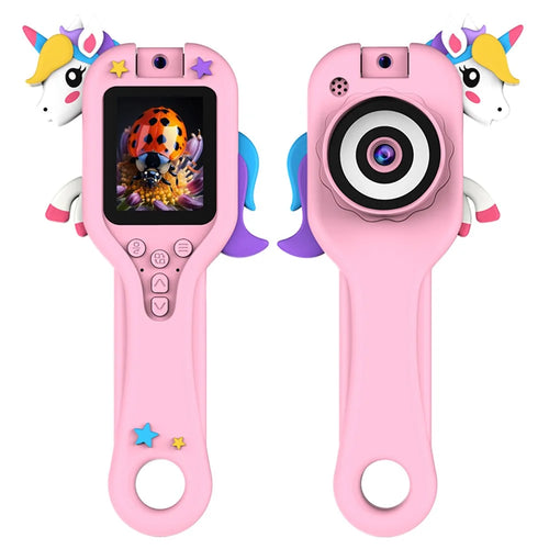 HY-F1 500X Magnification 2.0 Inch Screen Portable Handheld Microscope Camera for Kids Video Recorder, Style A - Pink Unicorn - 1