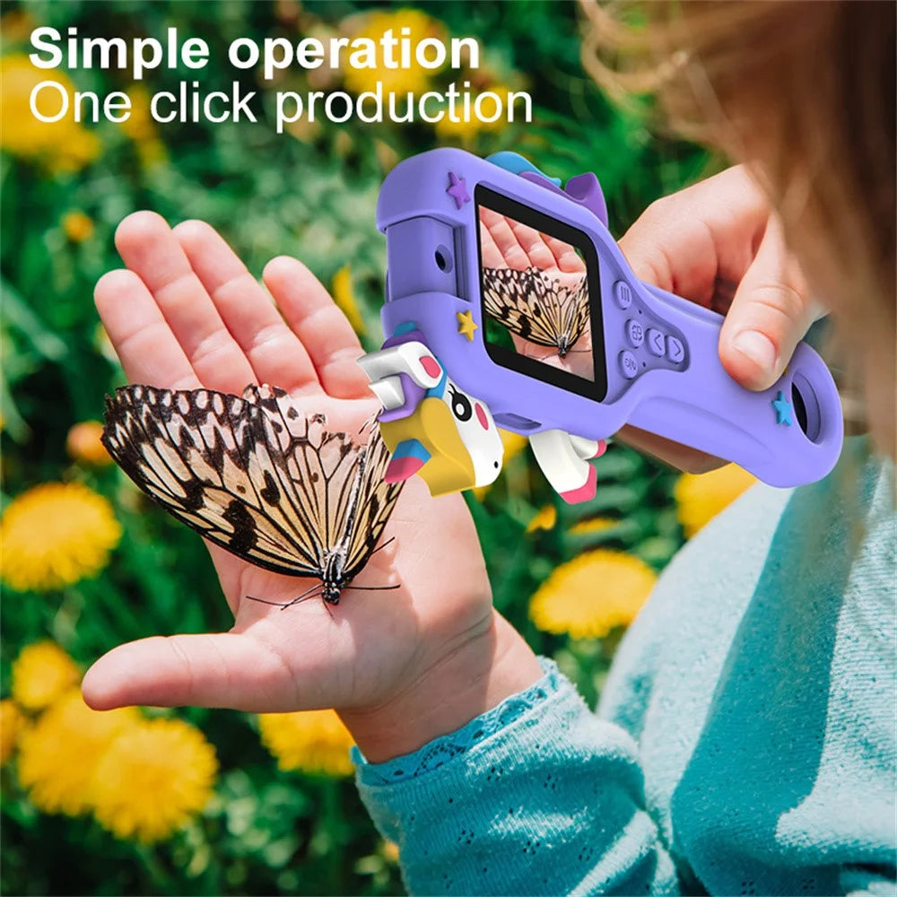 HY-F1 500X Magnification 2.0 Inch Screen Portable Handheld Microscope Camera for Kids Video Recorder, Style A - Pink Unicorn - 4