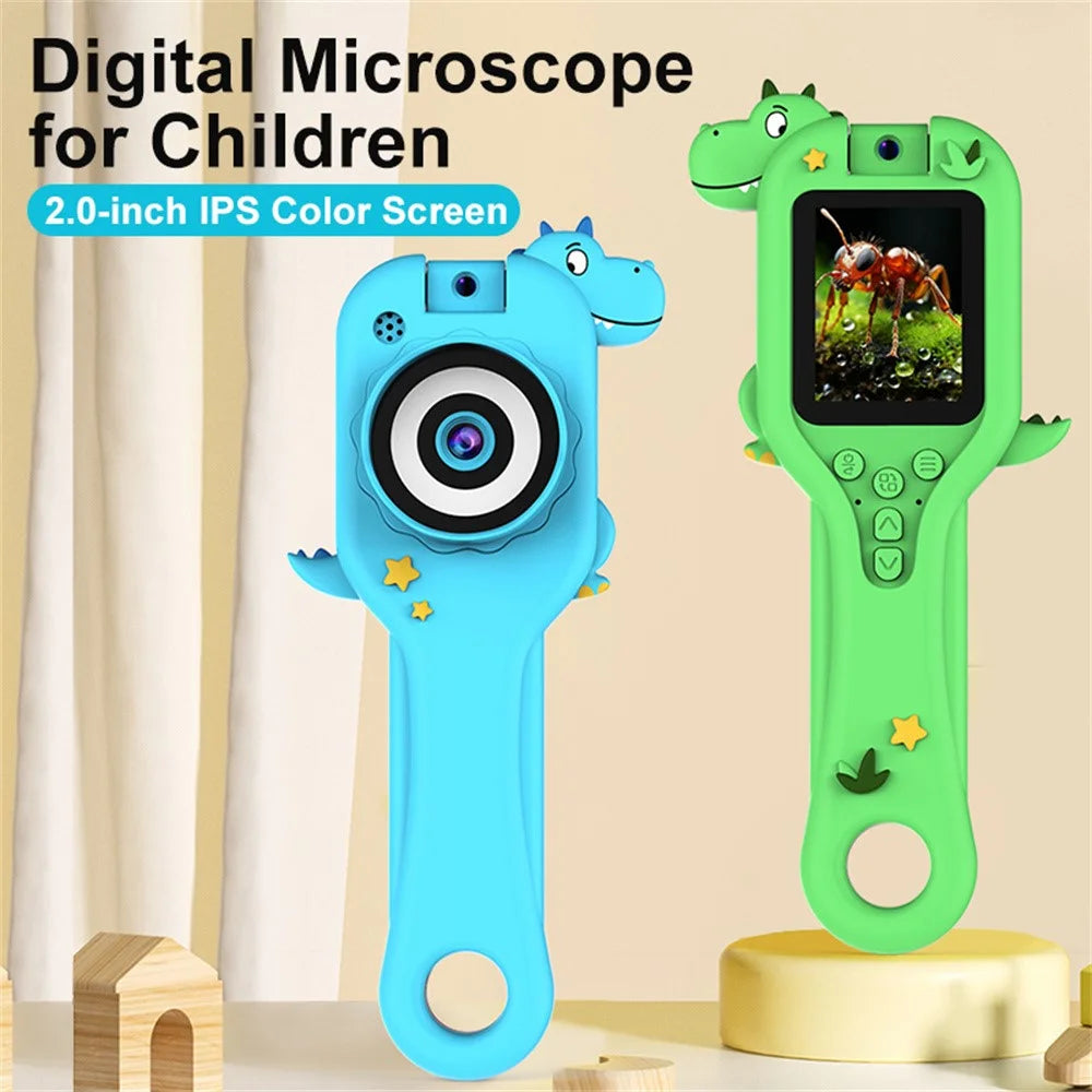 HY-F1 For Kids 500X Magnification 2.0 Inch Screen Handheld Microscope Camera with 32GB Card + Card Reader, Style A - Pink Unicorn - 2