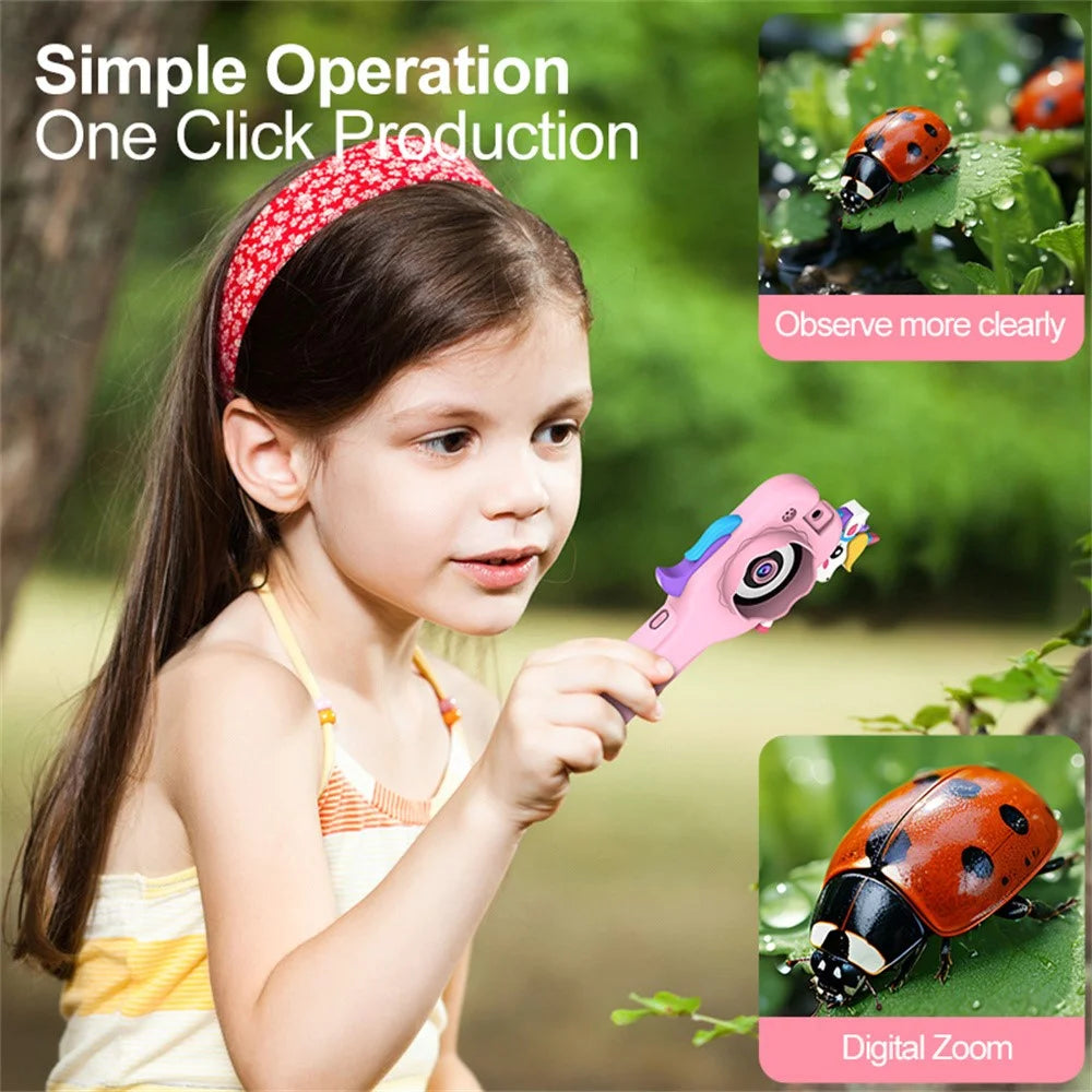 HY-F1 For Kids 500X Magnification 2.0 Inch Screen Handheld Microscope Camera with 32GB Card + Card Reader, Style A - Pink Unicorn - 3