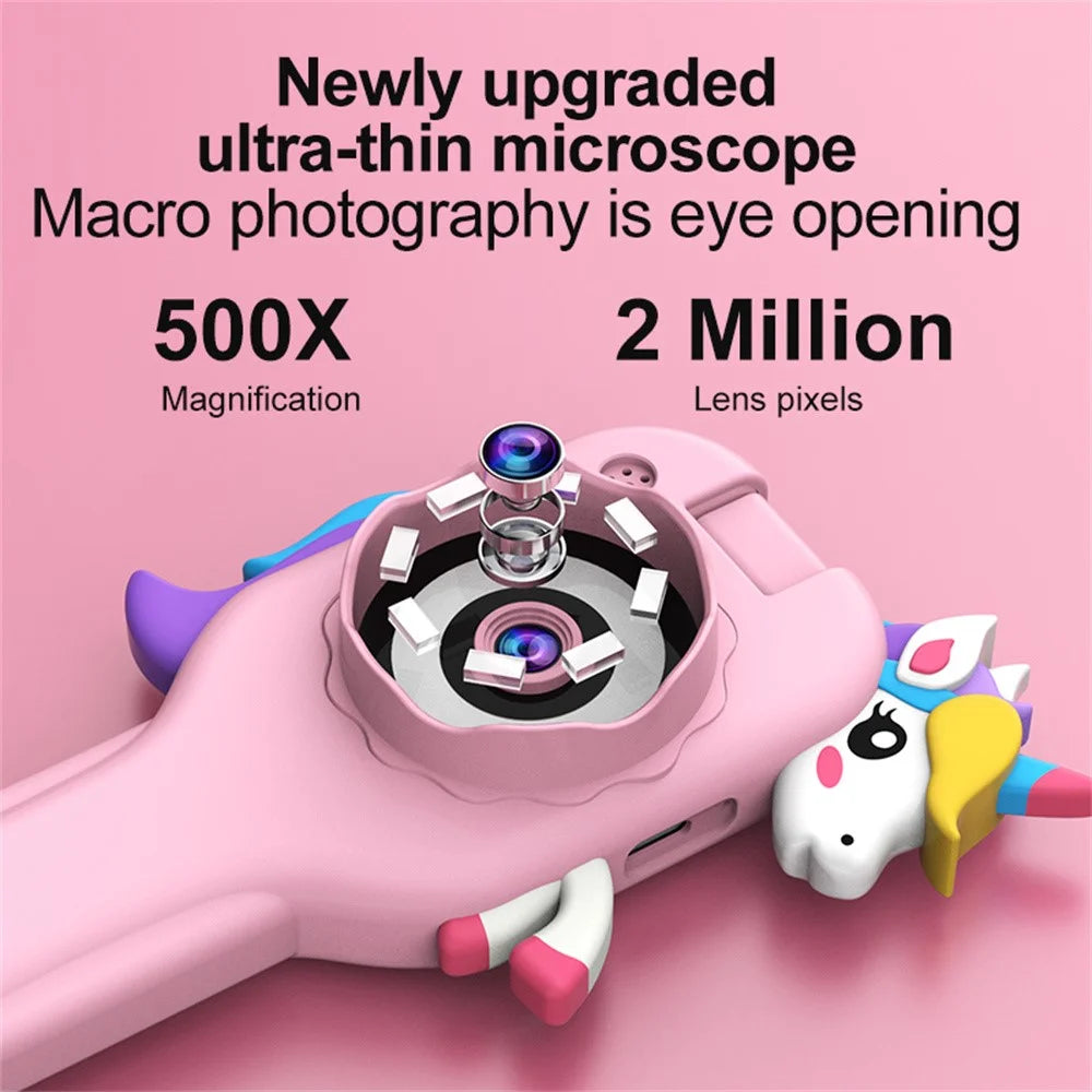 HY-F1 For Kids 500X Magnification 2.0 Inch Screen Handheld Microscope Camera with 32GB Card + Card Reader, Style A - Pink Unicorn - 5