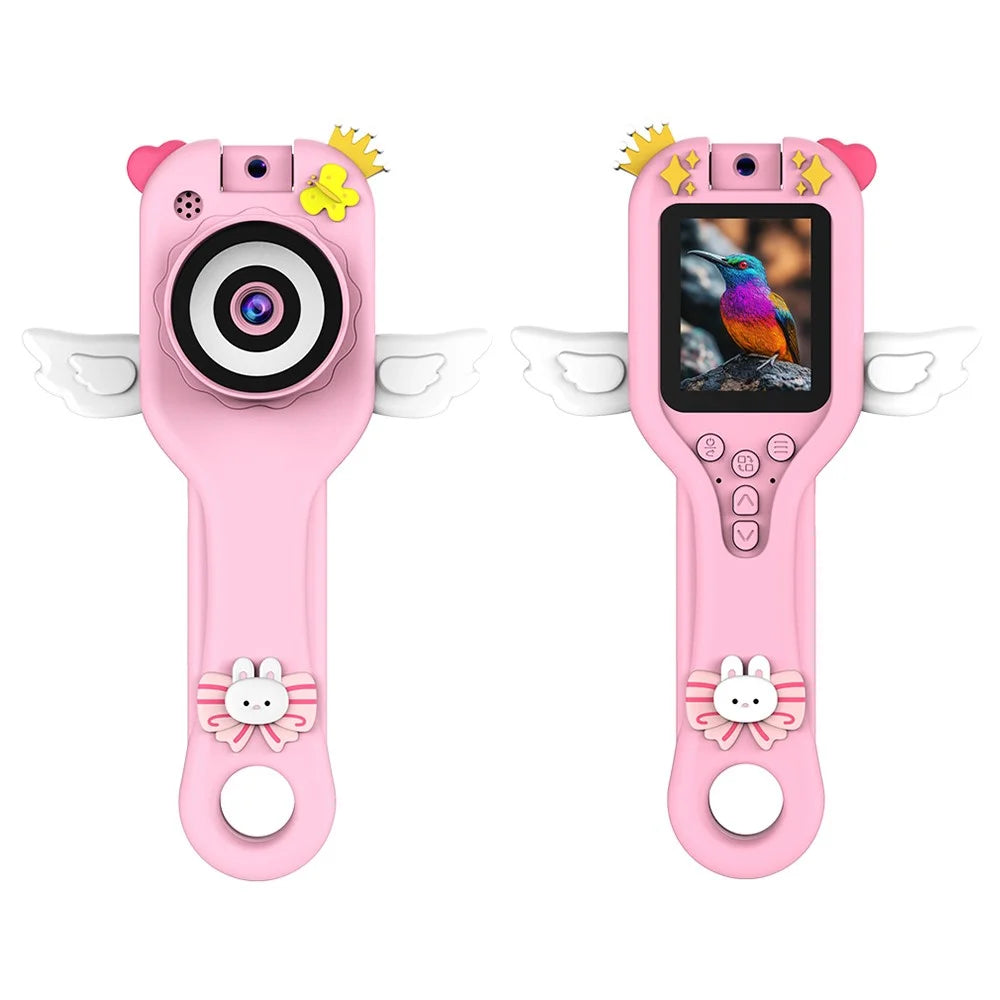 HY-F1 Cartoon Design 2.0 Inch Handheld Microscope Camera 500X Magnification Video Recorder for Kids, Style B - Pink Angel - 1