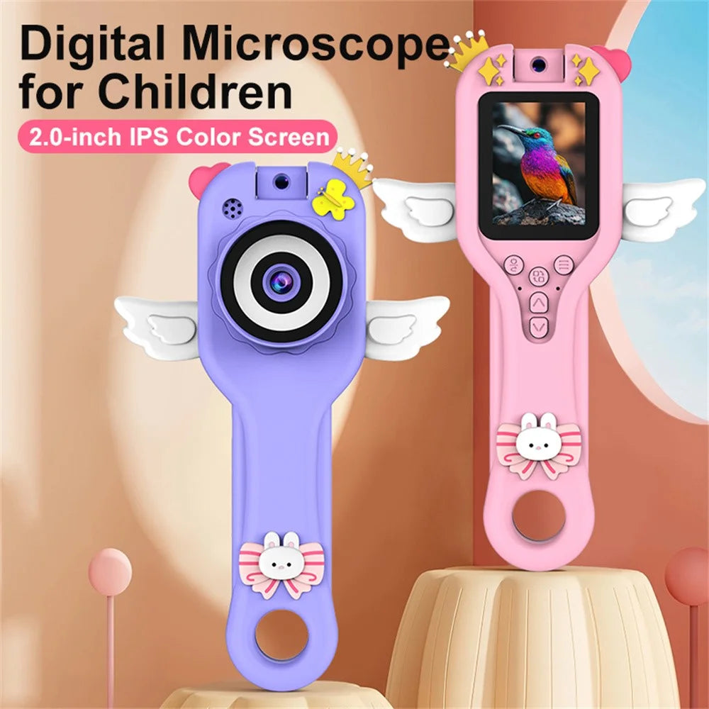 HY-F1 Cartoon Design 2.0 Inch Handheld Microscope Camera 500X Magnification Video Recorder for Kids, Style B - Pink Angel - 2