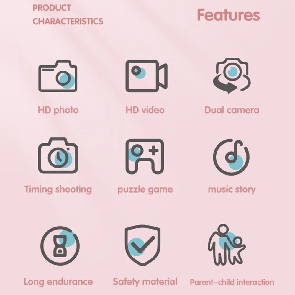 T5S Cartoon Cat Digital Camera 2.0 Inch IPS Screen HD Dual Lens Video Recorder for Kids - Pink - 3
