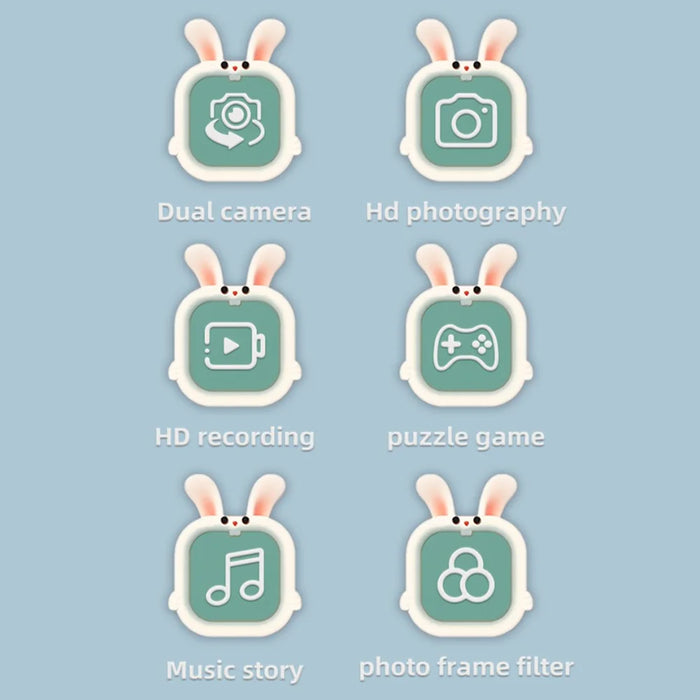 T6S Cartoon Rabbit Digital Camera for Kids 2.0 Inch IPS Screen HD Dual Lens Video Recorder - Blue - 3
