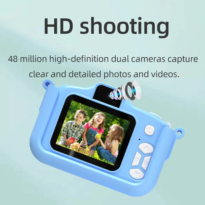 T6S Cartoon Rabbit Digital Camera for Kids 2.0 Inch IPS Screen HD Dual Lens Video Recorder - Blue - 4