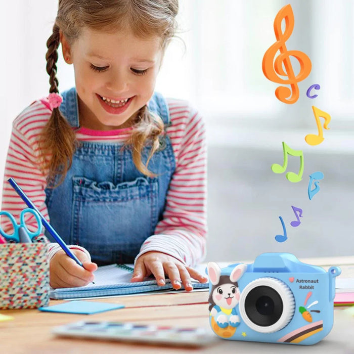 T6S Cartoon Rabbit Digital Camera for Kids 2.0 Inch IPS Screen HD Dual Lens Video Recorder - Blue - 6