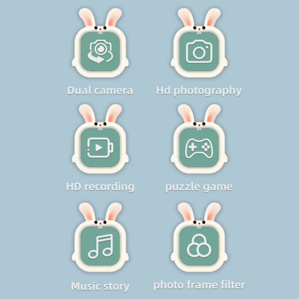 T6S Cartoon Rabbit Digital Camera for Kids 2.0 Inch IPS Screen HD Dual Lens Video Recorder, with 32GB Card + Card Reader - Blue - 3