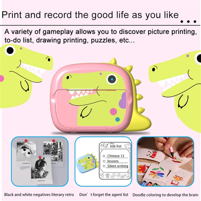 K07 Dinosaur Shape Front / Rear Dual Kids Camera 2.4 Inch IPS Screen WiFi Instant Print Digital Camera - Pink - 4