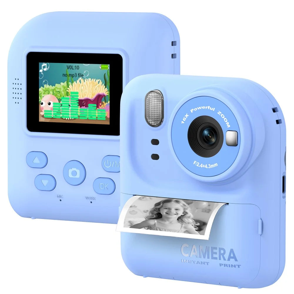 P89 HD Children Instant Print Camera Portable Kids Digital Camera Photo Printer with 32GB Memory Card - Blue - 1