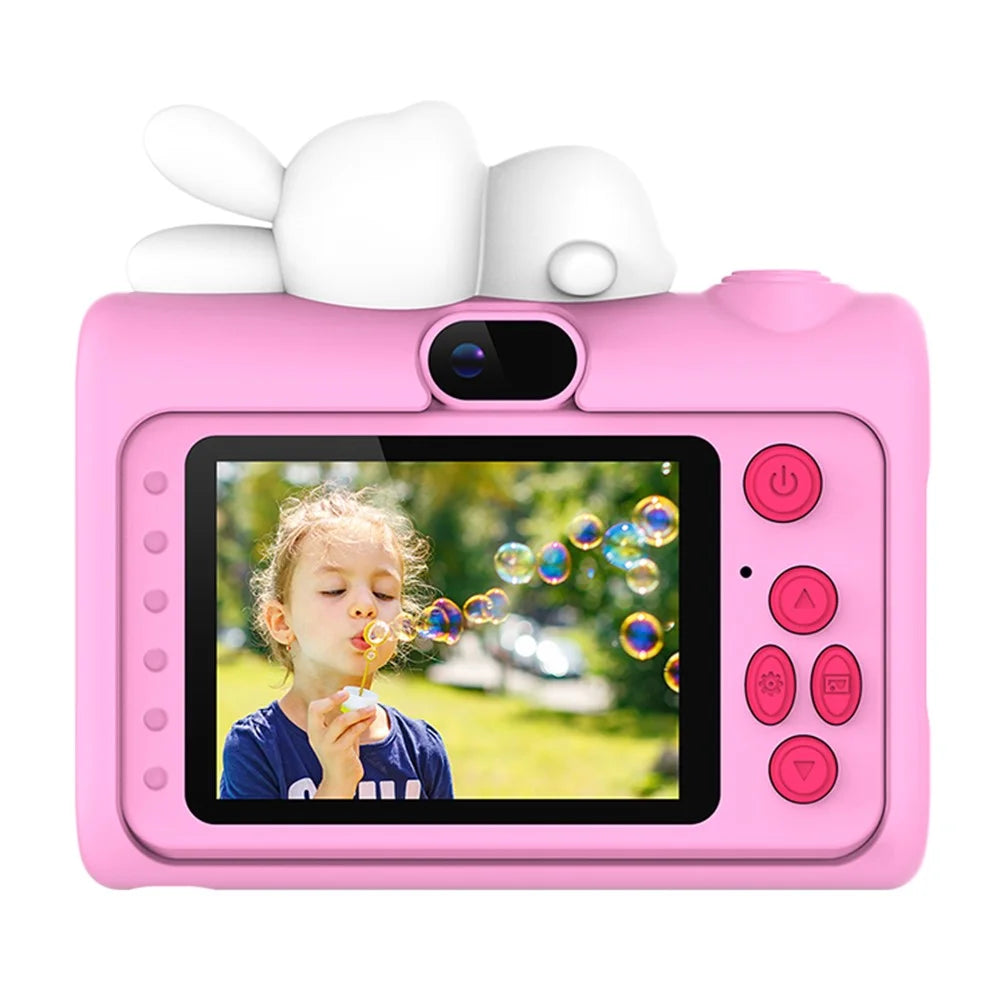 H05 Cartoon Animal Design 2.0 Inch HD Dual Lens 8X Zoom Digital Camera for Kids Video Recorder with 32GB Card + Card Reader - Pink Rabbit - 3