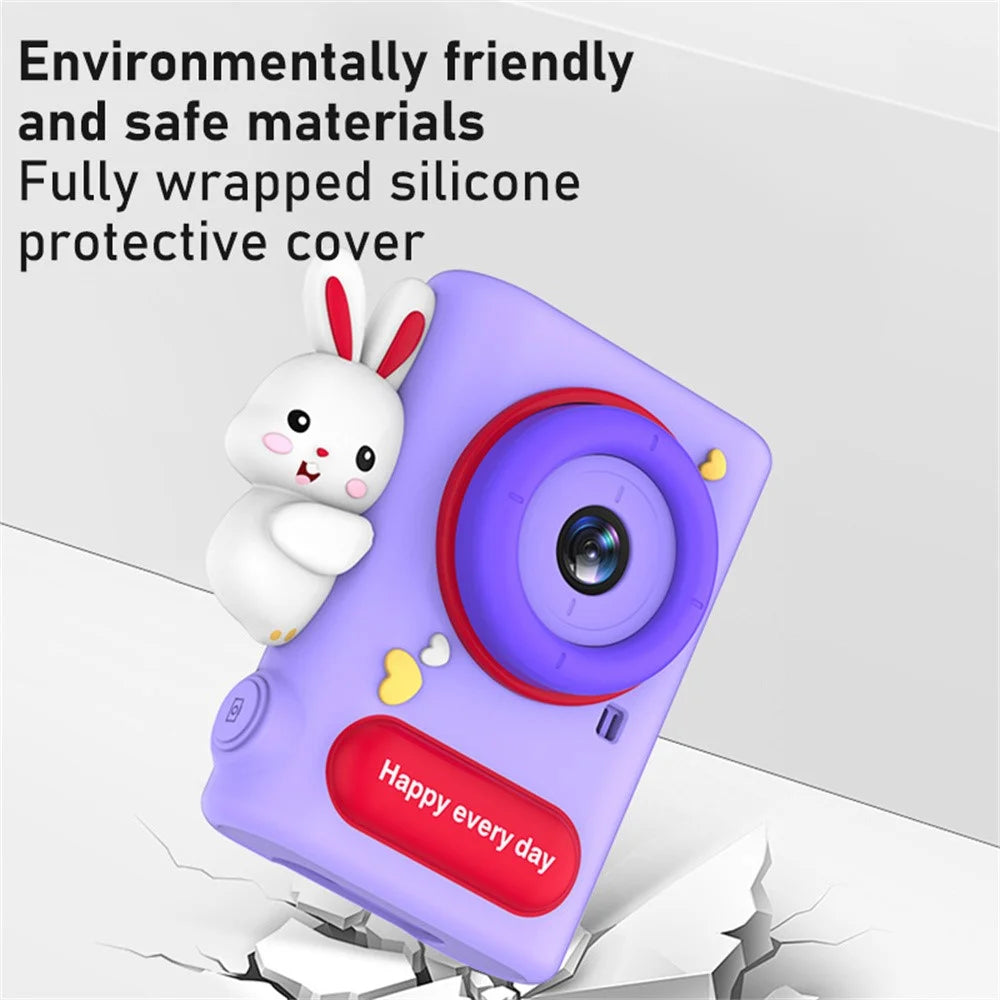 H05 Cartoon Animal Design 2.0 Inch HD Dual Lens 8X Zoom Digital Camera for Kids Video Recorder with 32GB Card + Card Reader - Pink Rabbit - 6