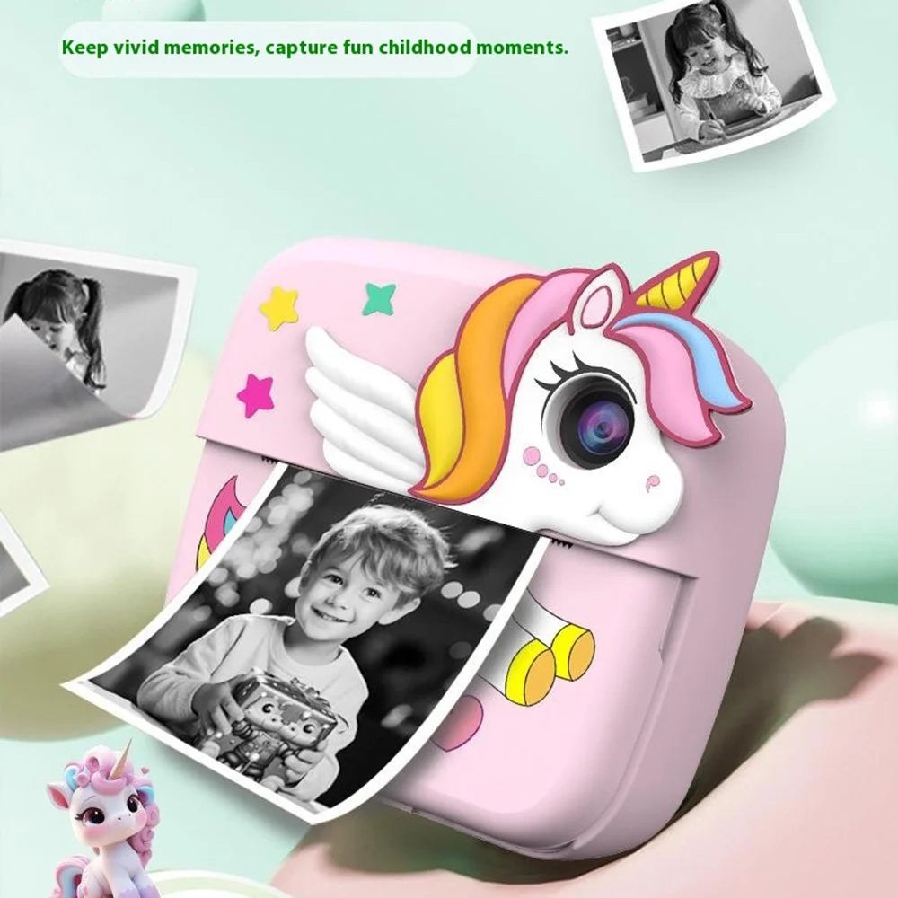 A28 2.4 Inch IPS Screen Instant Print Digital Camera for Kids Cartoon Animal Portable Video Recorder - Unicorn - 3