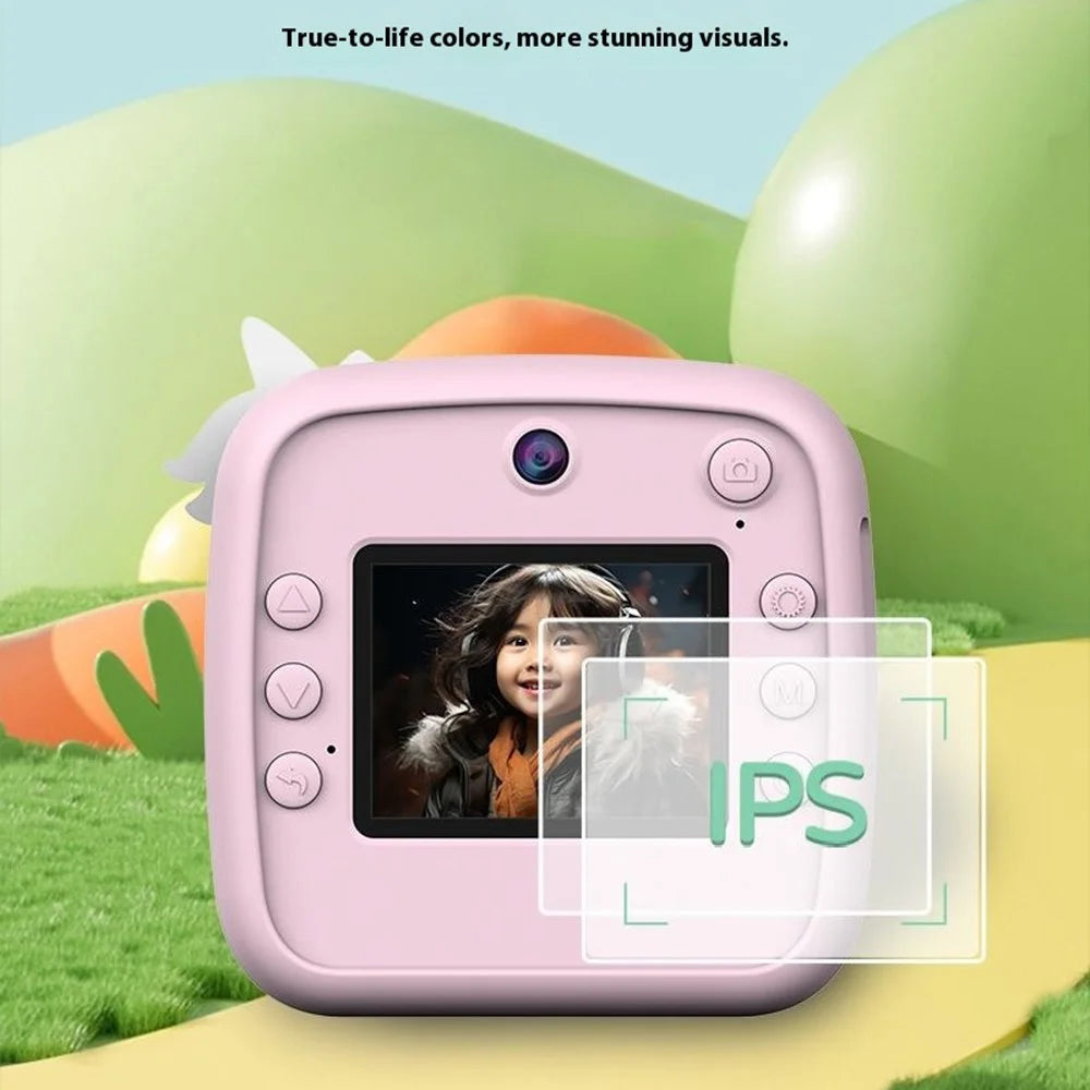 A28 2.4 Inch IPS Screen Instant Print Digital Camera for Kids Cartoon Animal Portable Video Recorder - Unicorn - 4
