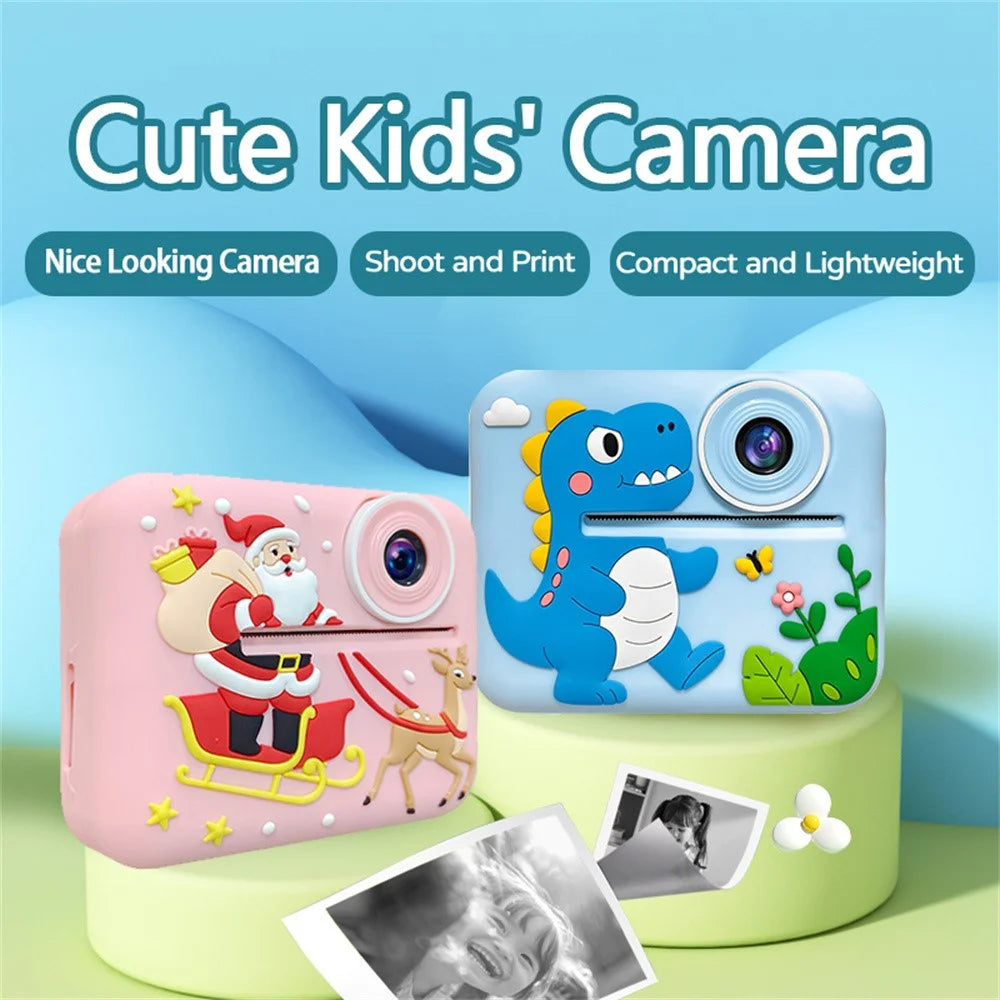 D2A Cartoon Pattern Dual Lens HD Video Recorder 2.4 Inch IPS Screen Portable Instant Print Kids Camera - Pink Santa - 2