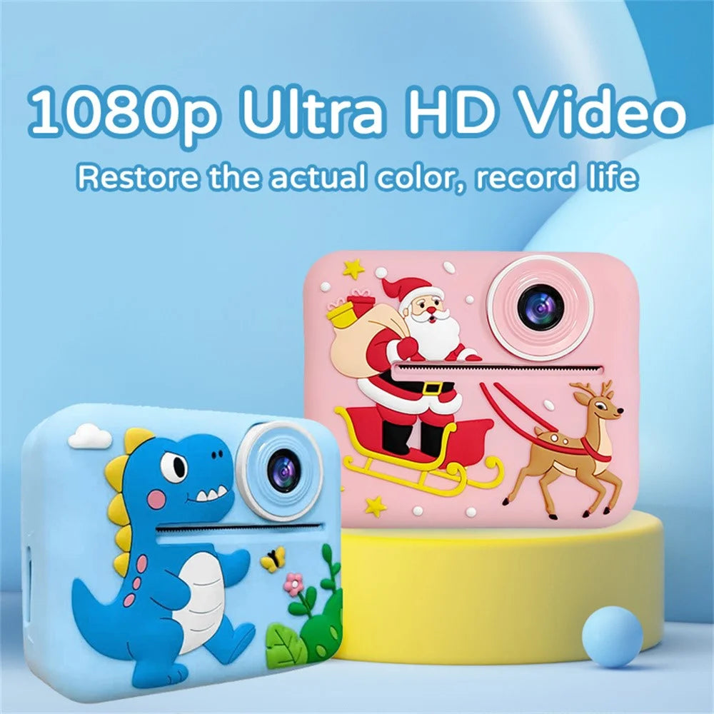 D2A Cartoon Pattern Dual Lens HD Video Recorder 2.4 Inch IPS Screen Portable Instant Print Kids Camera - Pink Santa - 6