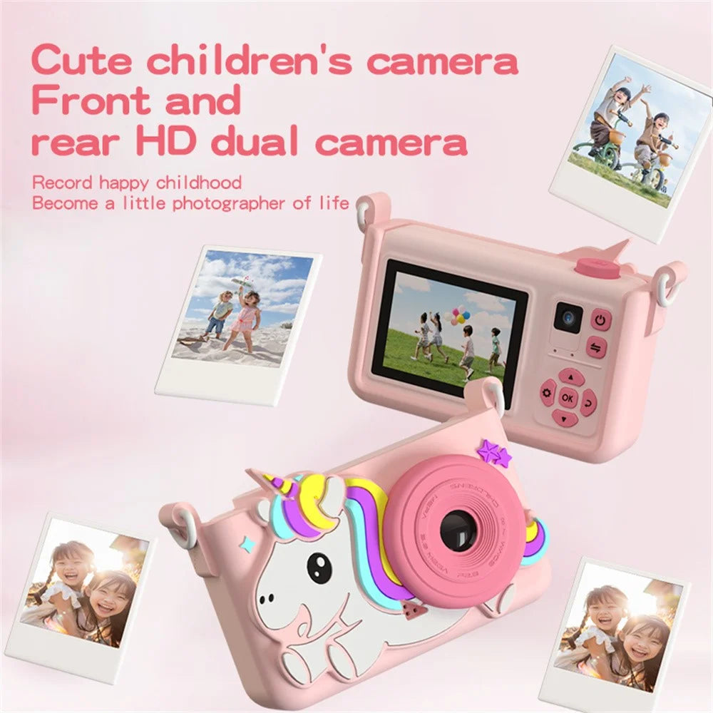 D32 2.0 Inch IPS Screen Digital Camera Dual Lens Cartoon Animal Video Recorder for Kids - Pink Unicorn - 5