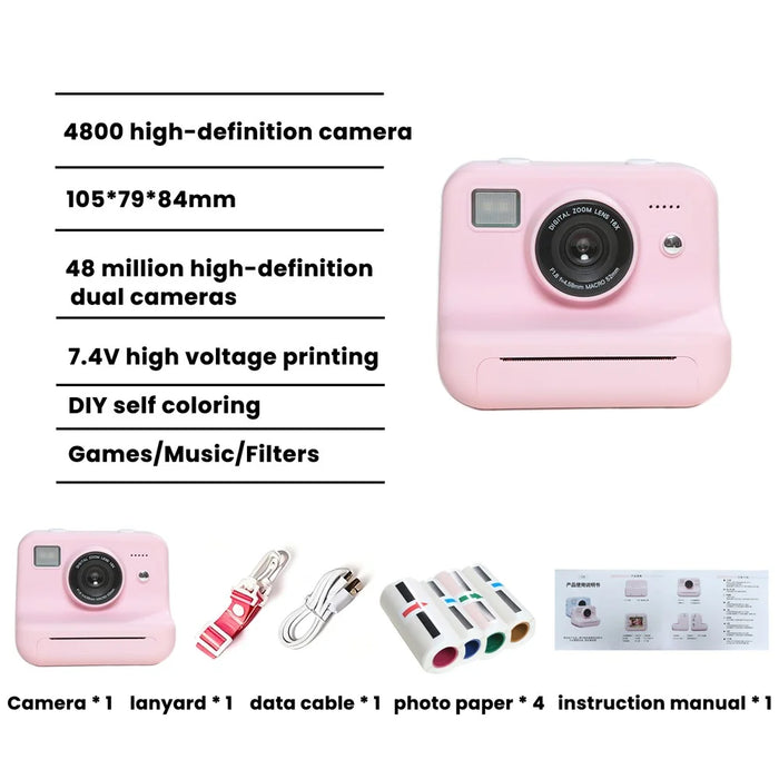 P10 Dual Lens Instant Print Camera for Kids 2.4 Inch IPS Screen Video Recorder, Support Monochrome Printing - Blue - 5