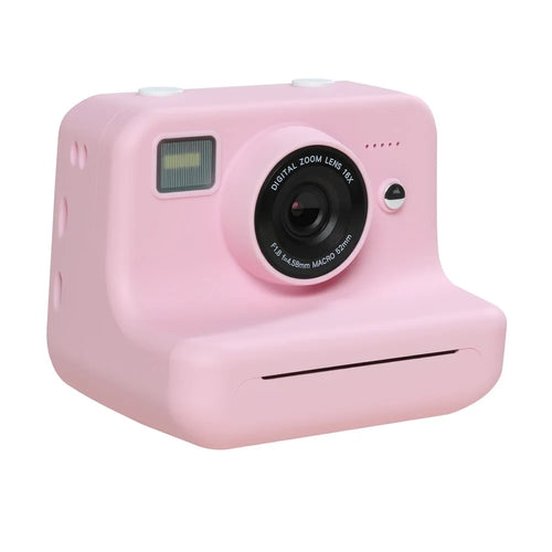 P10 Dual Lens Instant Print Camera for Kids 2.4 Inch IPS Screen Video Recorder Support Monochrome Printing, with 32GB Card - Pink - 1