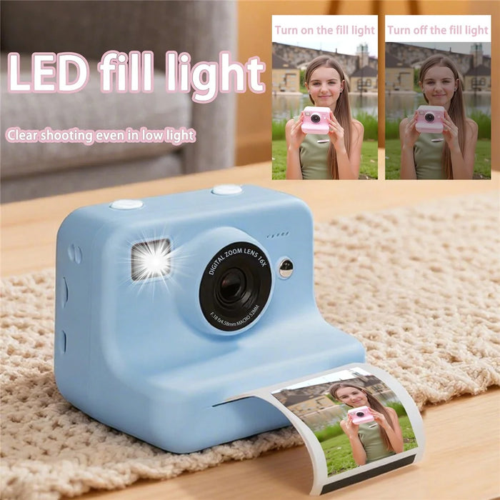 P10 Dual Lens Instant Print Camera for Kids 2.4 Inch IPS Screen Video Recorder Support Monochrome Printing, with 32GB Card - Pink - 5
