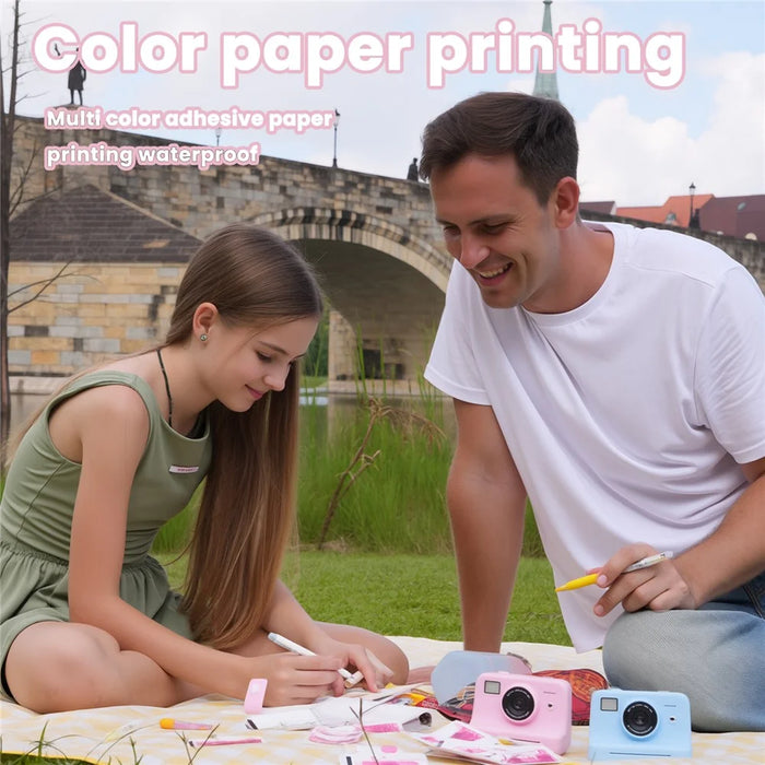 P10 Dual Lens Instant Print Camera for Kids 2.4 Inch IPS Screen Video Recorder Support Monochrome Printing, with 32GB Card - Pink - 7