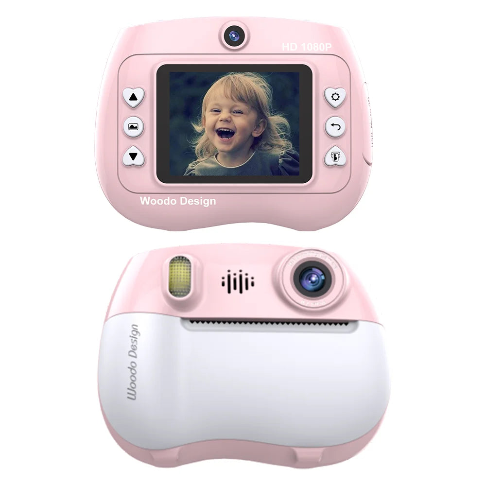 ZK18 Kids Camera Instant Print, Dual-Lens 2.4 inch 2MP 1080P Selfie Instant Cameras Support Music Play and Games - Pink - 1