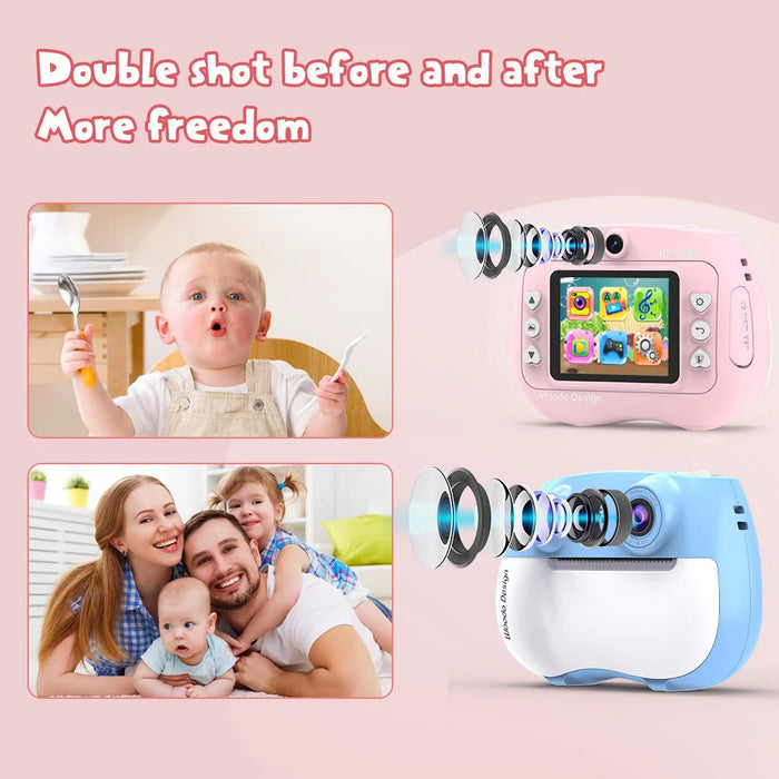 ZK18 Kids Camera Instant Print, Dual-Lens 2.4 inch 2MP 1080P Selfie Instant Cameras Support Music Play and Games - Pink - 4