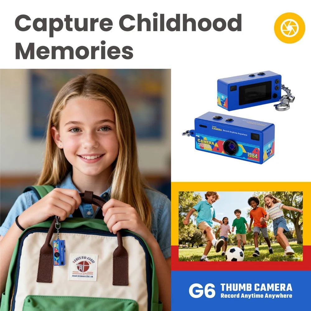G6 0.96 Inch TFT Screen 2MP Thumb Camera with Keychain 1080P HD Mini Video Recorder for Kids Birthday Gift - Yellow - 3