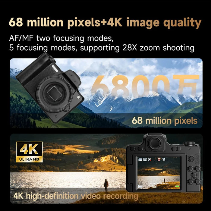 DC101 2.8 Inch 180 Degree Flip Screen Micro DSLR Camera CCD 28X Digital Zoom 68MP 4K Video Recorder - 3