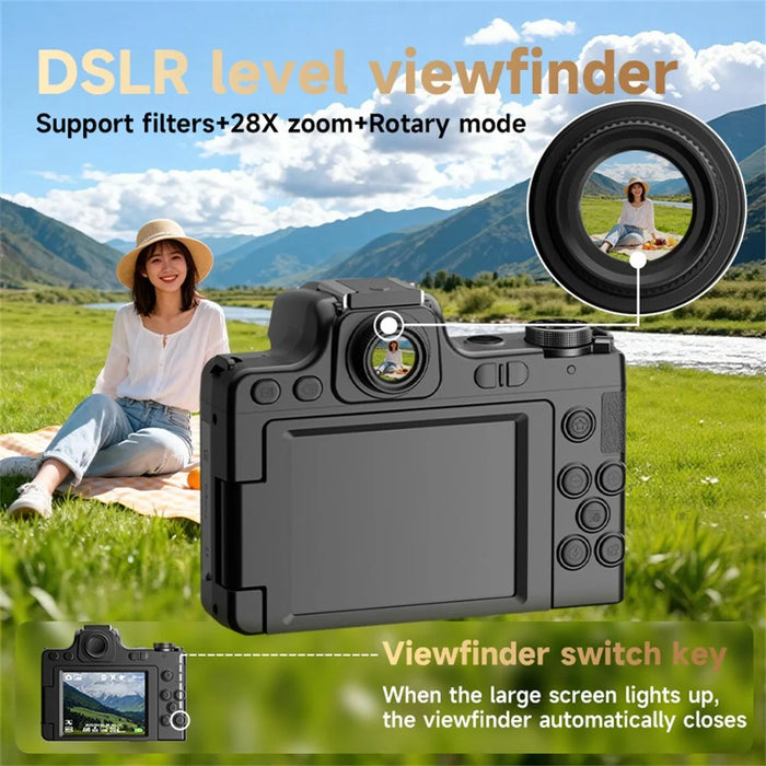 DC101 2.8 Inch 180 Degree Flip Screen Micro DSLR Camera CCD 28X Digital Zoom 68MP 4K Video Recorder - 4