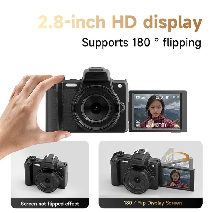 DC101 2.8 Inch 180 Degree Flip Screen Micro DSLR Camera CCD 28X Digital Zoom 68MP 4K Video Recorder - 6