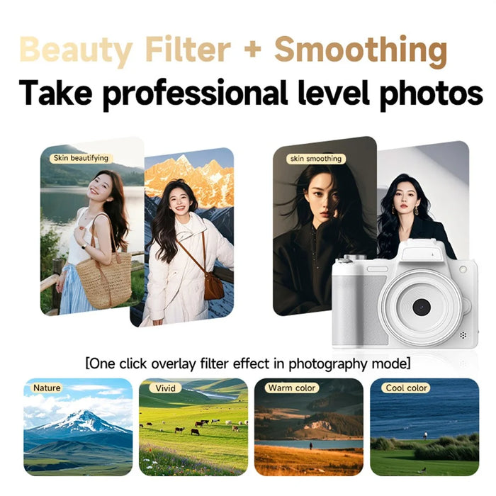 DC101 2.8 Inch 180 Degree Flip Screen Micro DSLR Camera CCD 28X Digital Zoom 68MP 4K Video Recorder - 7
