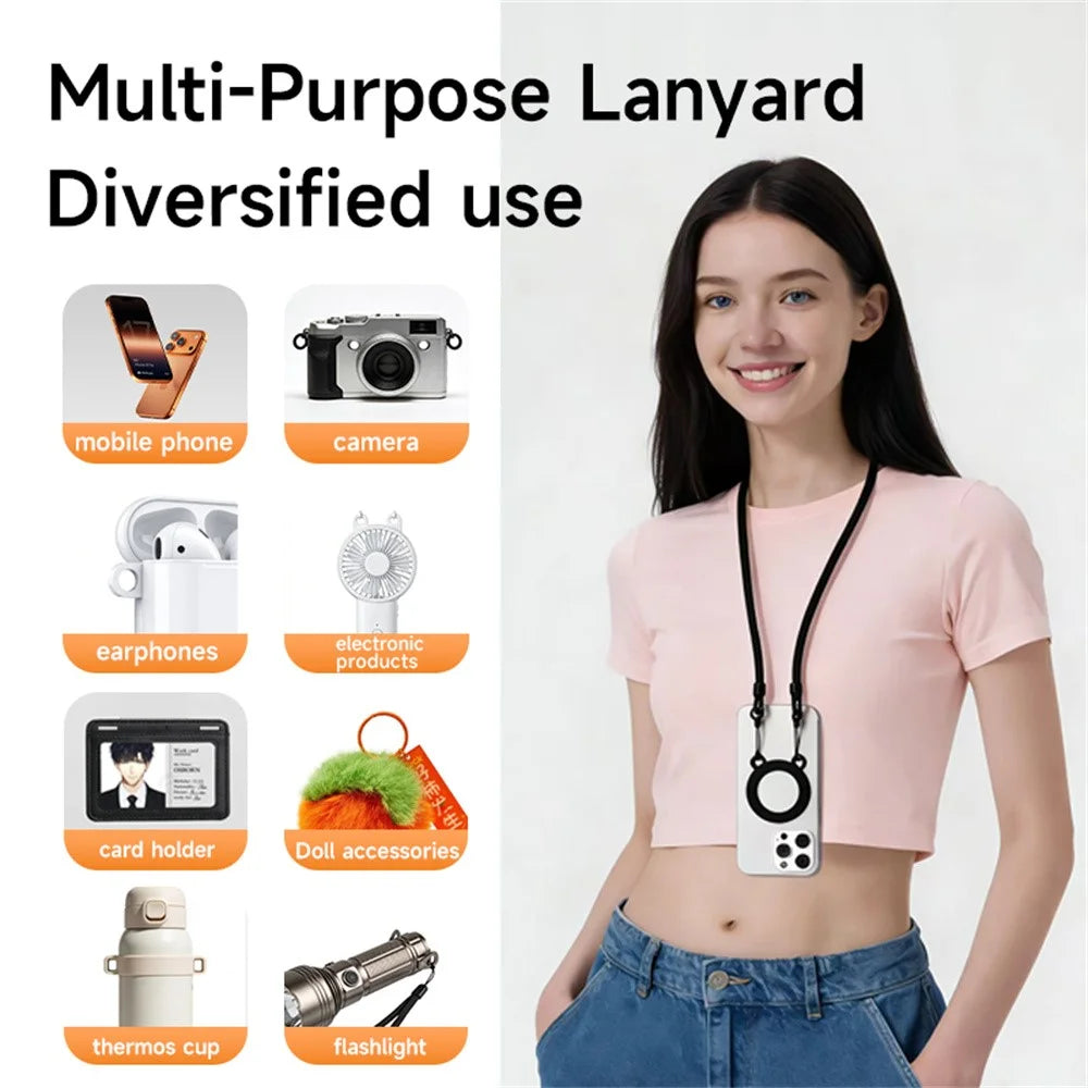M22 Nylon Neck Strap Magnetic Adjustable Lanyard Stand for Phone Camera - Black - 2