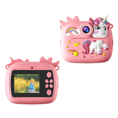 Digital Mini Print Camera 2.4 Inch HD Dual Lens Photo Video Instant Printing Camera For Kids - Pink Unicorn - 1