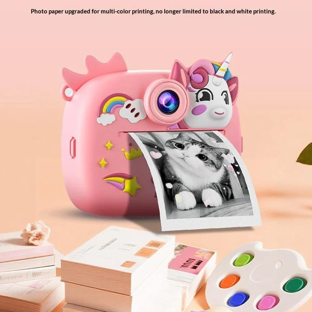 Digital Mini Print Camera 2.4 Inch HD Dual Lens Photo Video Instant Printing Camera For Kids - Pink Unicorn - 2