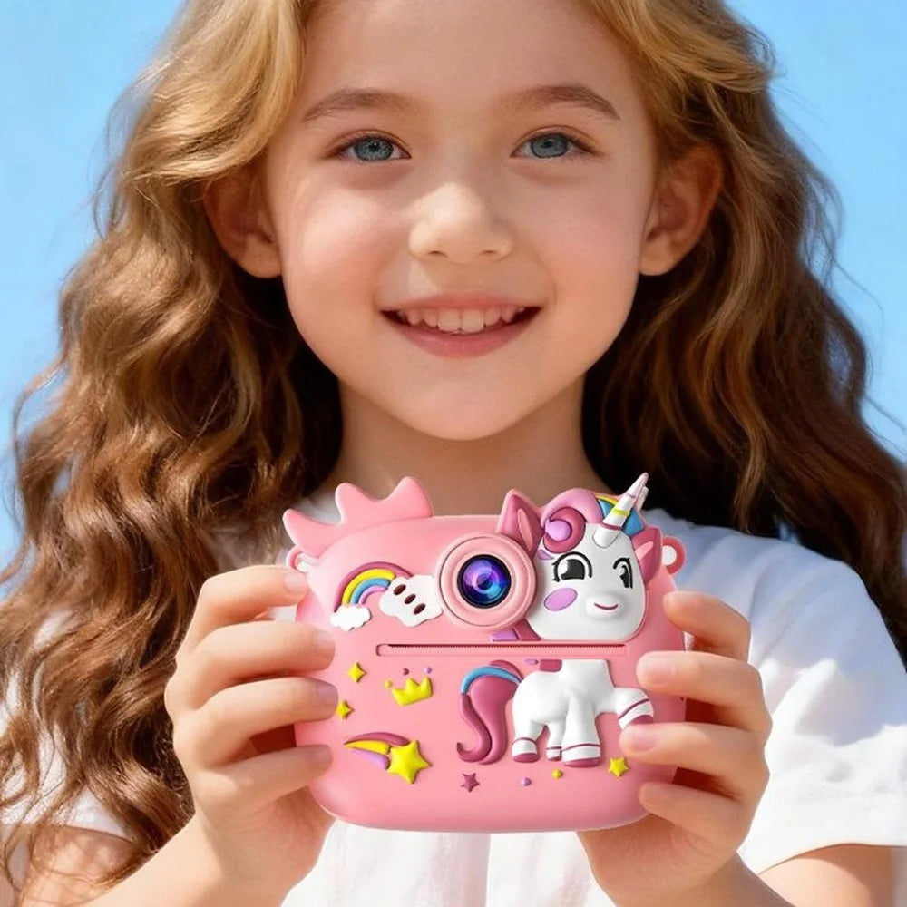 Digital Mini Print Camera 2.4 Inch HD Dual Lens Photo Video Instant Printing Camera For Kids - Pink Unicorn - 3
