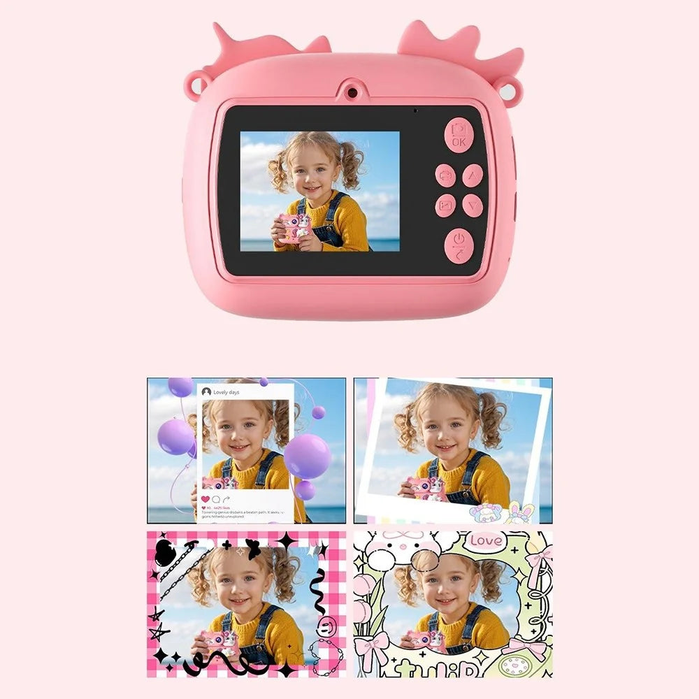 Digital Mini Print Camera 2.4 Inch HD Dual Lens Photo Video Instant Printing Camera For Kids - Pink Unicorn - 4