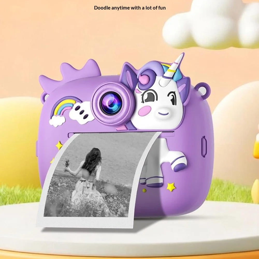 Digital Mini Print Camera 2.4 Inch HD Dual Lens Photo Video Instant Printing Camera For Kids - Pink Unicorn - 5