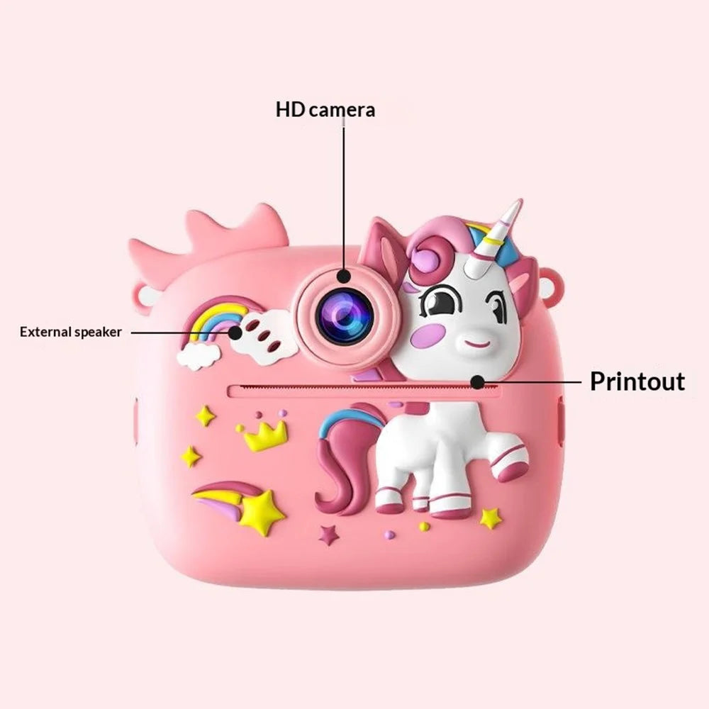 Digital Mini Print Camera 2.4 Inch HD Dual Lens Photo Video Instant Printing Camera For Kids - Pink Unicorn - 6