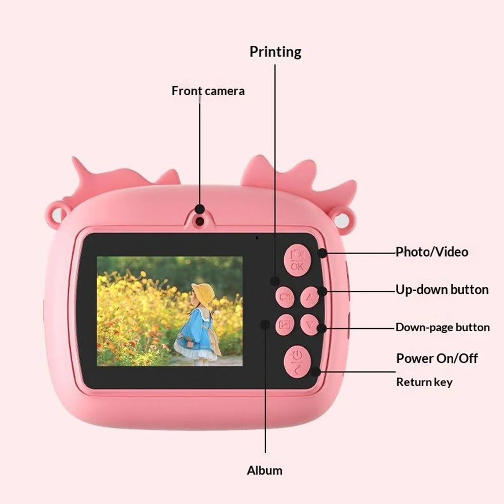Digital Mini Print Camera 2.4 Inch HD Dual Lens Photo Video Instant Printing Camera For Kids - Pink Unicorn - 7