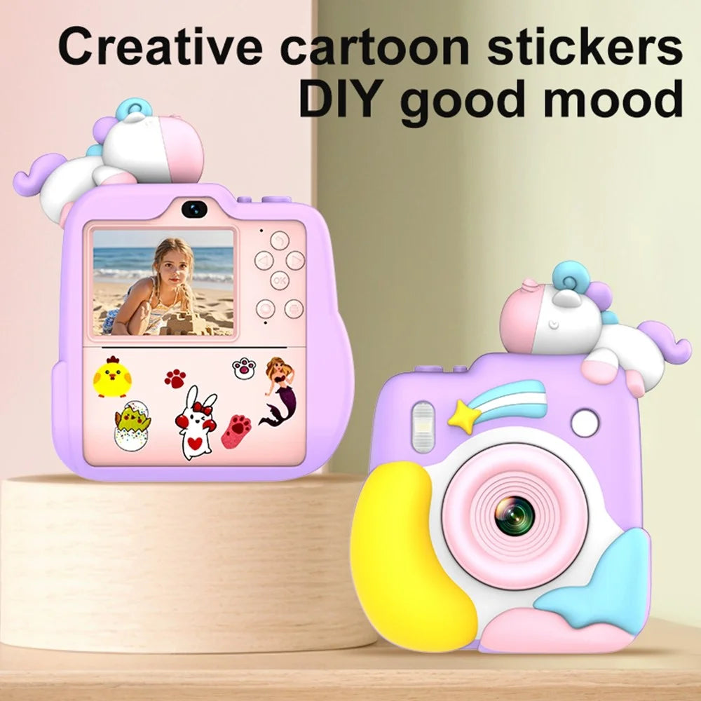 D16S 2.4 Inch Kids Cartoon Camera Instant Print Digital Camera 1080P HD Dual Lens Recording - Pink Unicorn - 3