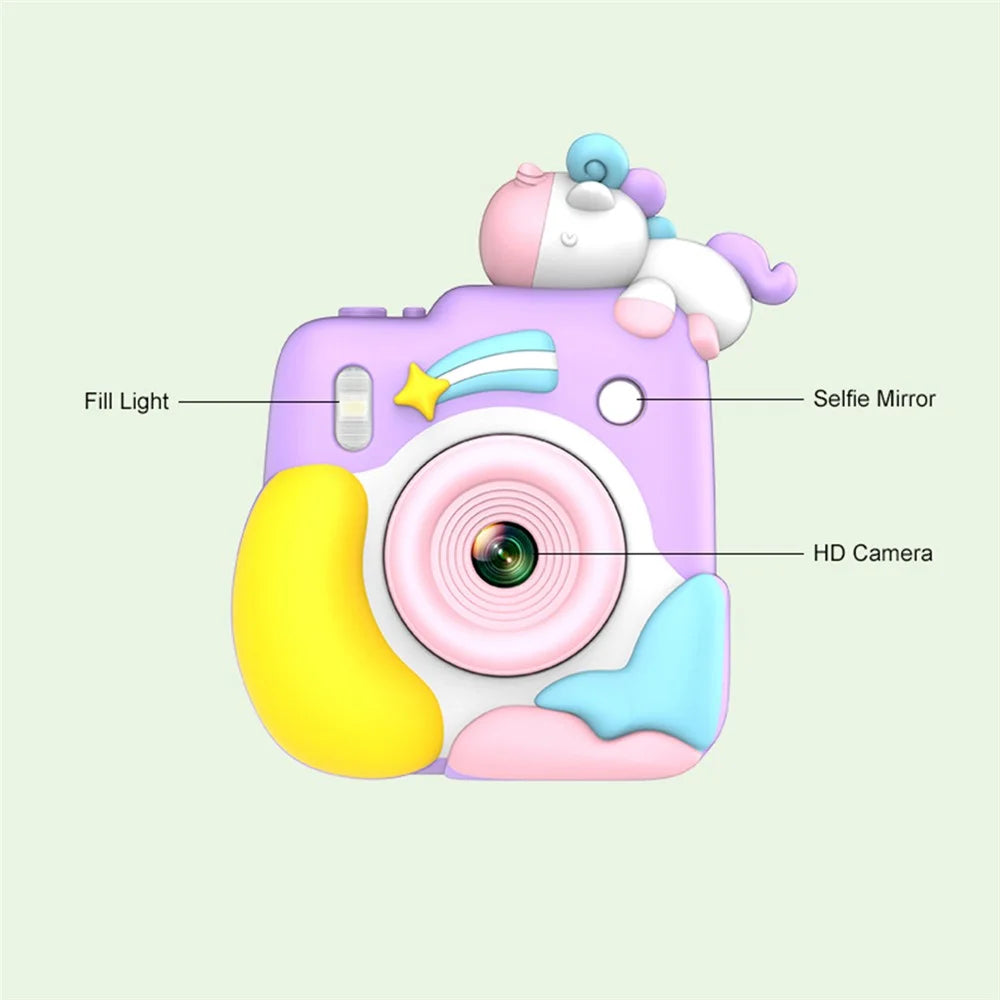 D16S 2.4 Inch Kids Cartoon Camera Instant Print Digital Camera 1080P HD Dual Lens Recording - Pink Unicorn - 4