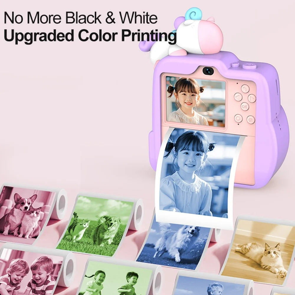 D16S 2.4 Inch Kids Cartoon Camera Instant Print Digital Camera 1080P HD Dual Lens Recording - Pink Unicorn - 6